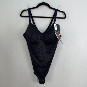 NEW Miraclesuit Womens Plus 2XL Wirefree Black Bodysuit Comfy Curves Slimming